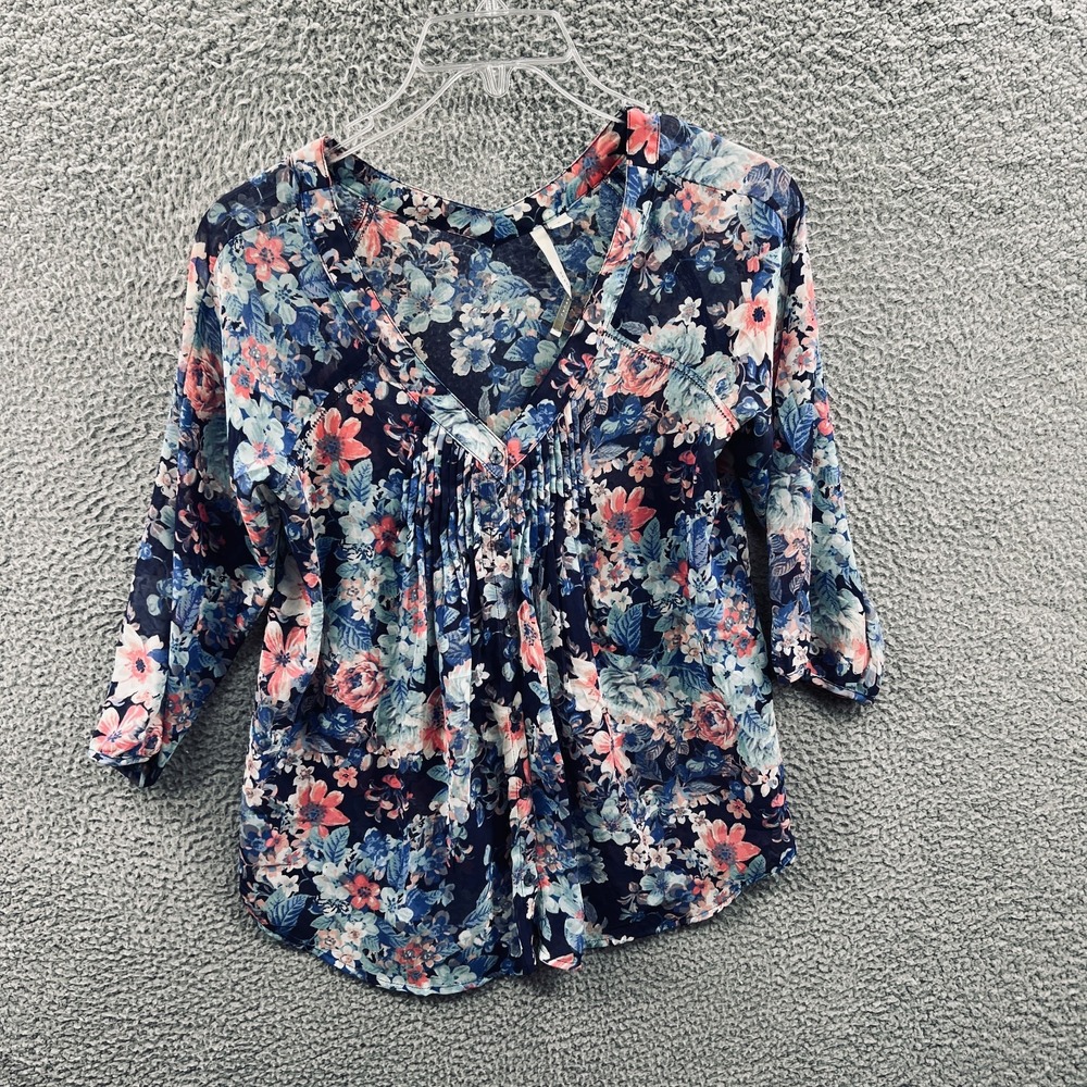 Womens Floral Peasant Blouse S Boho Pintuck Cottage Romantic Lightweight Flowy